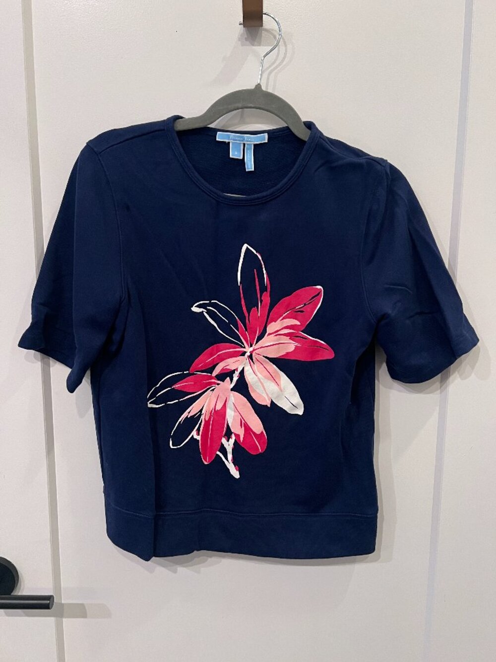 Draper James Navy Floral Short Sleeve Sweatshirt Top Size S